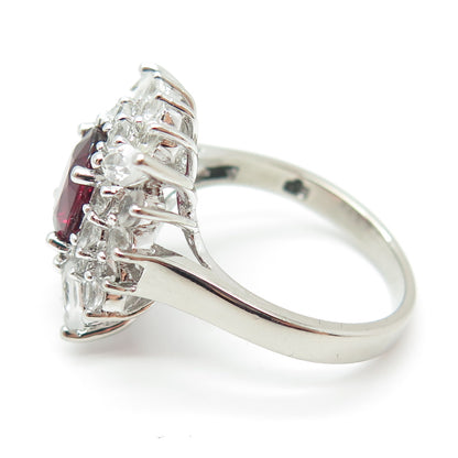 925 Sterling Silver Real Oval-Cut Tourmaline & White Topaz Ring Size 8.75