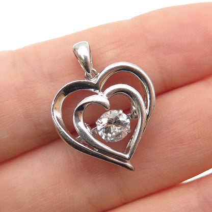 925 Sterling Silver Real Round-Cut White Topaz Heart Charm Pendant