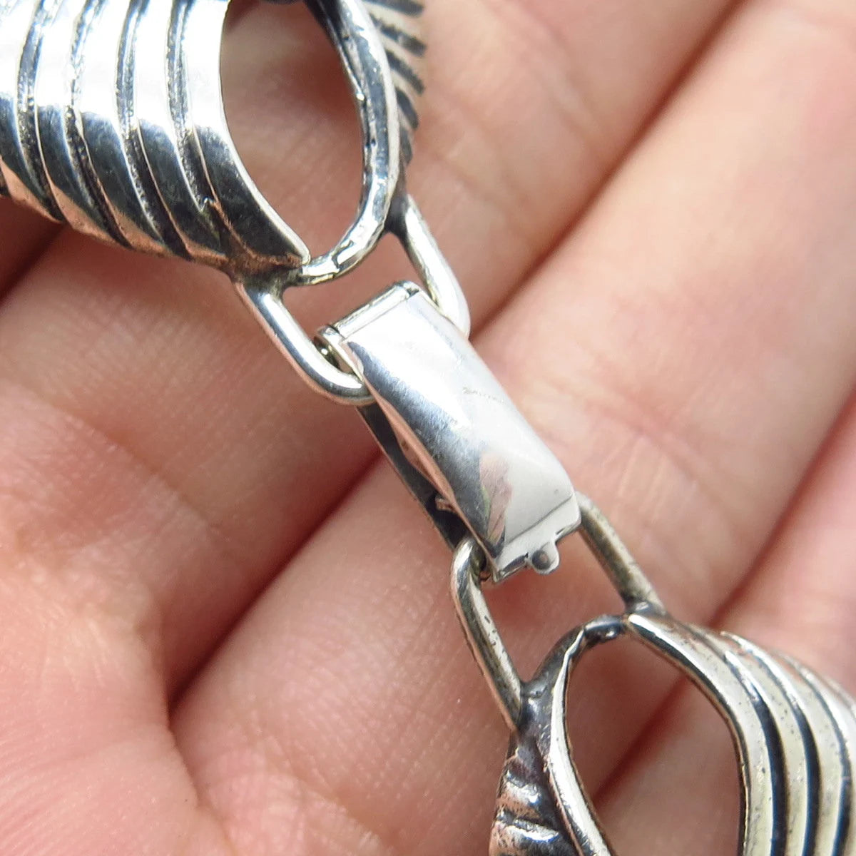 925 Sterling Silver Vintage Danecraft Ribbed Link Bracelet 7.5"