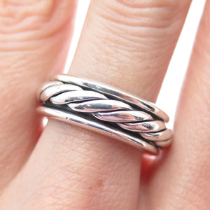 925 Sterling Silver Vintage Mexico Rope Oxidized Rotating Band Ring Size 7.75