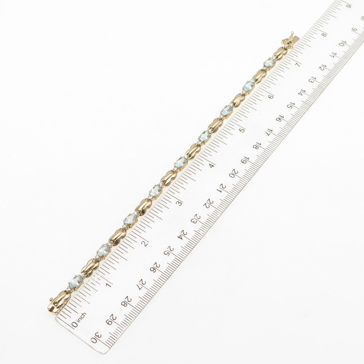 HAN 925 Sterling Silver Gold Plated Real Blue Topaz & C Z Bracelet 7"