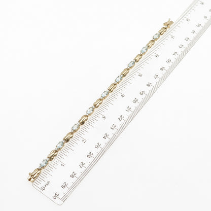 HAN 925 Sterling Silver Gold Plated Real Blue Topaz & C Z Bracelet 7"