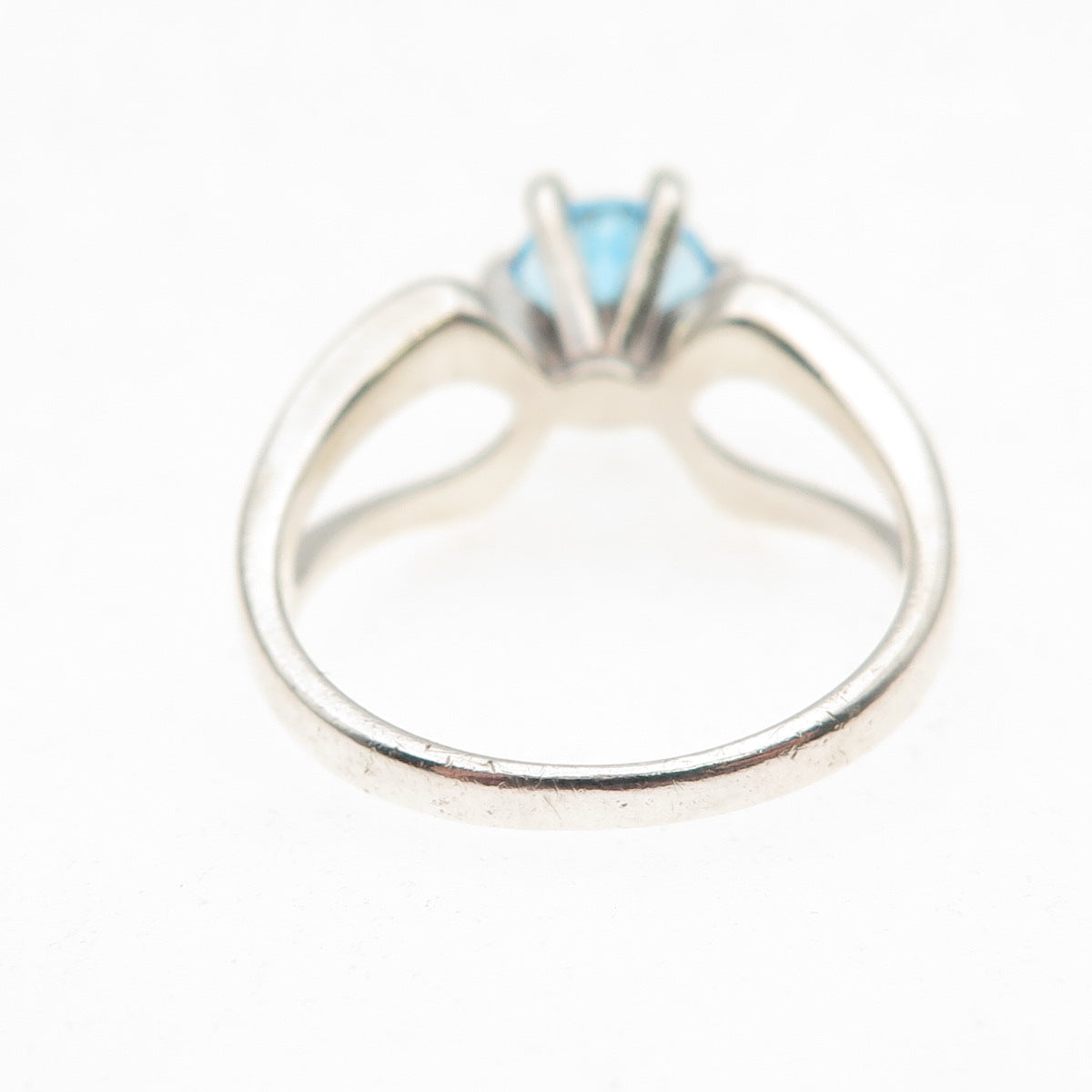 925 Sterling Silver Vintage Real Round-Cut Blue Topaz Modernist Ring Size 7
