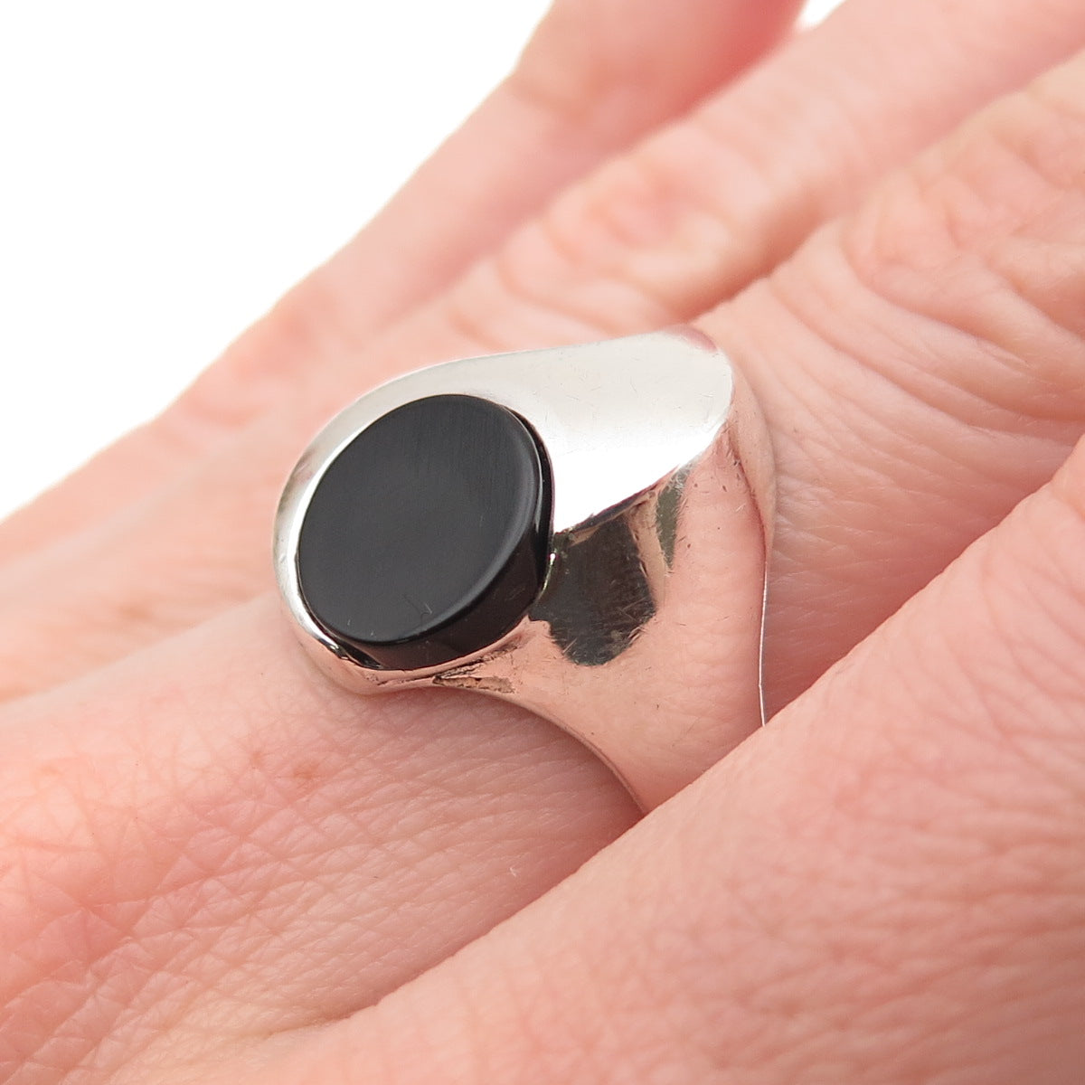 925 Sterling Silver Vintage Israel Real Black Onyx Modernist Flame Ring Size 6.5