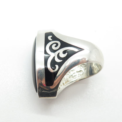 FLLI MENEGATTI 925 Sterling Silver Vintage Italy Real MOP & Enamel Ring Size 8