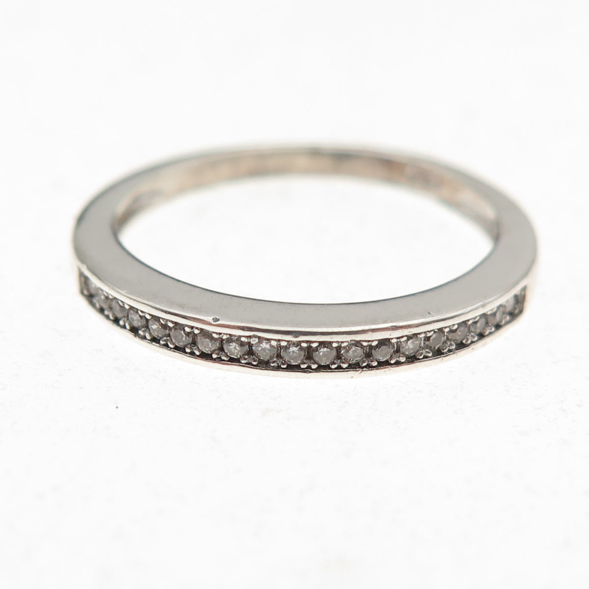 925 Sterling Silver Round-Cut C Z Half Eternity Stackable Band Ring Size 6.75