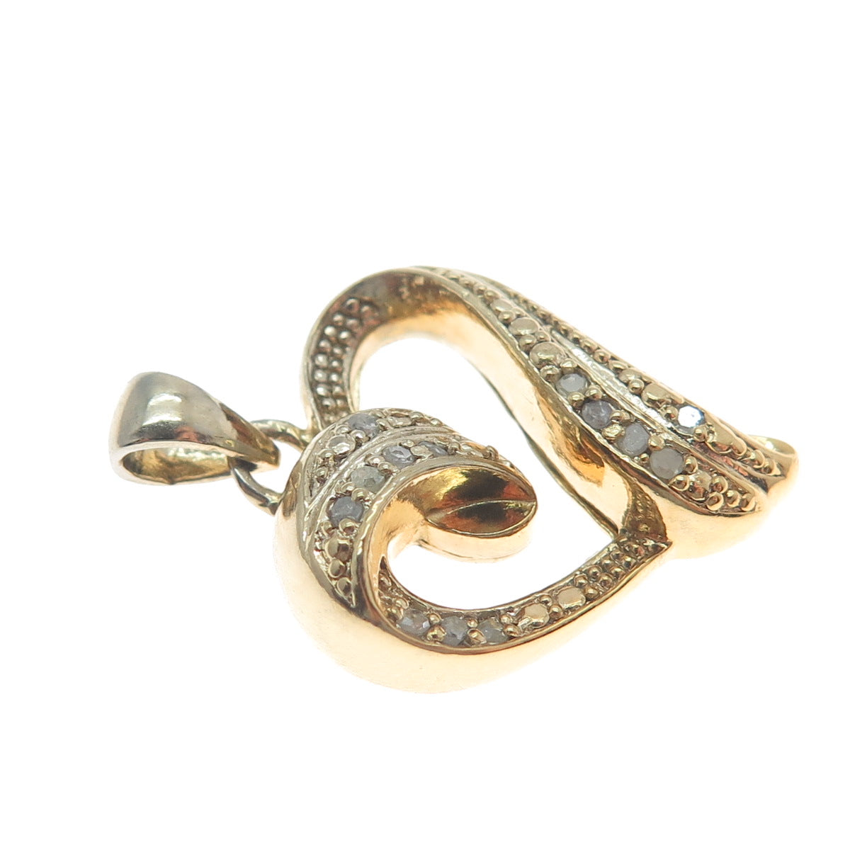 925 Sterling Silver Gold Plated Real Round-Cut Diamond Heart Minimalist Pendant