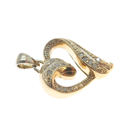 925 Sterling Silver Gold Plated Real Round-Cut Diamond Heart Minimalist Pendant