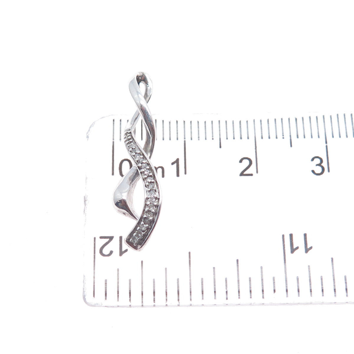 JANE SEYMOUR 925 Sterling Silver Real Diamond Twisted Ribbon Slide Charm Pendant