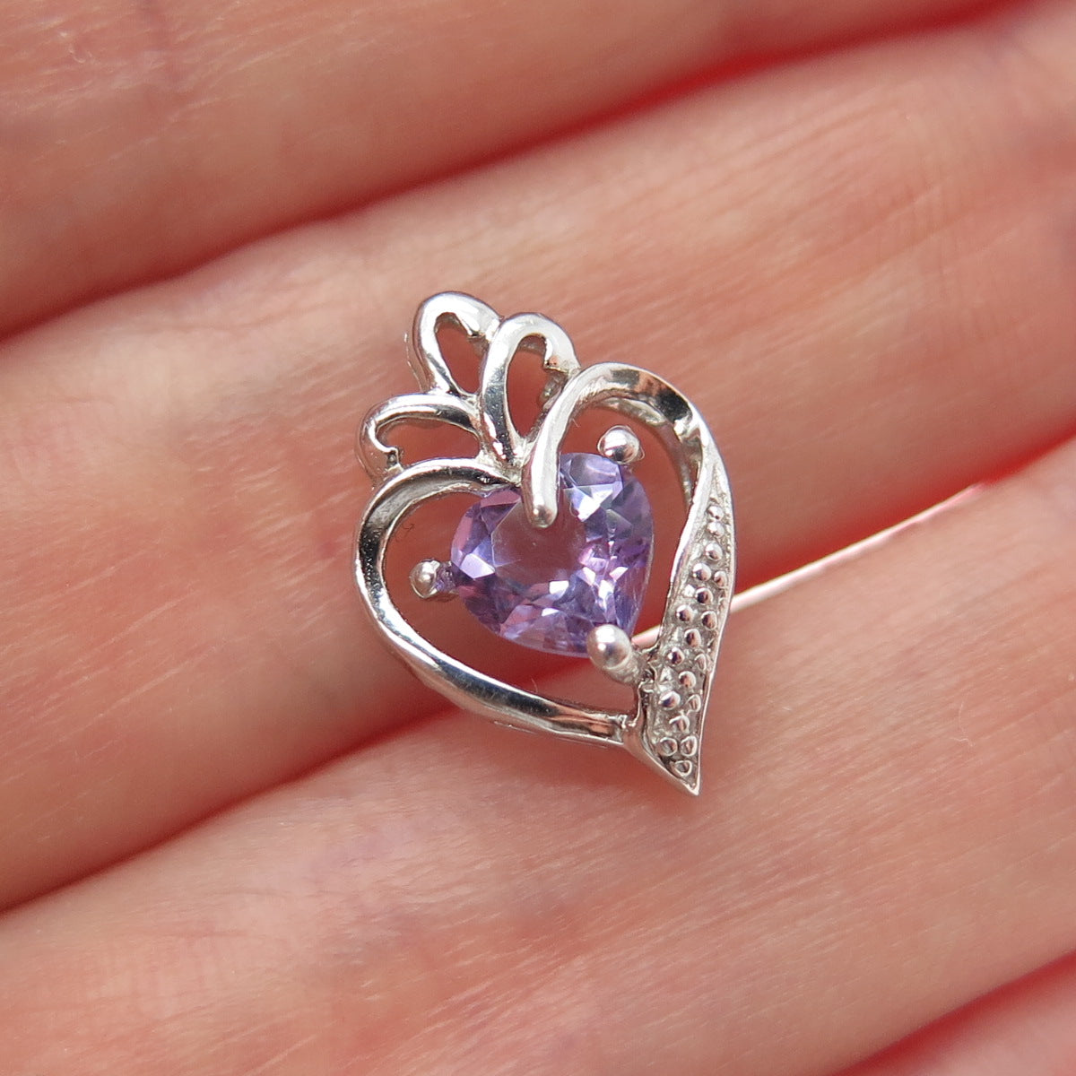 925 Sterling Silver Real Amethyst Heart Minimalist Slide Pendant