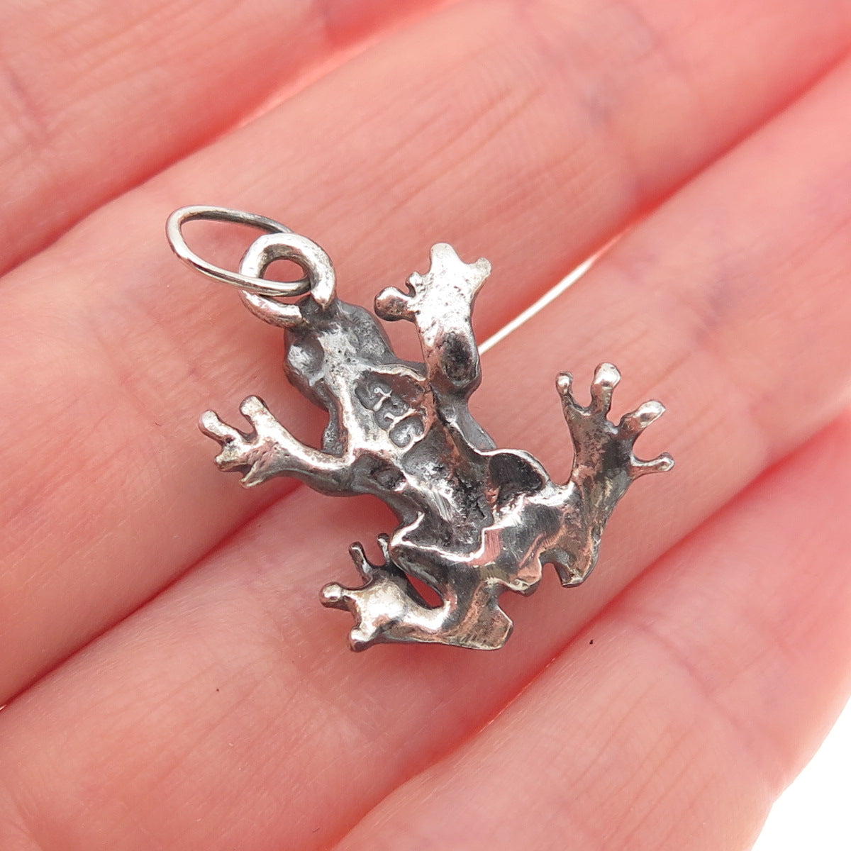 925 Sterling Silver Vintage Frog Good Luck Oxidized Charm Pendant