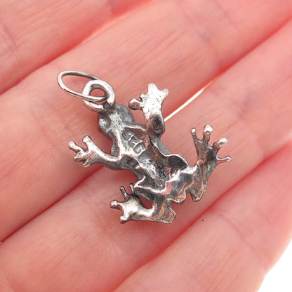 925 Sterling Silver Vintage Frog Good Luck Oxidized Charm Pendant