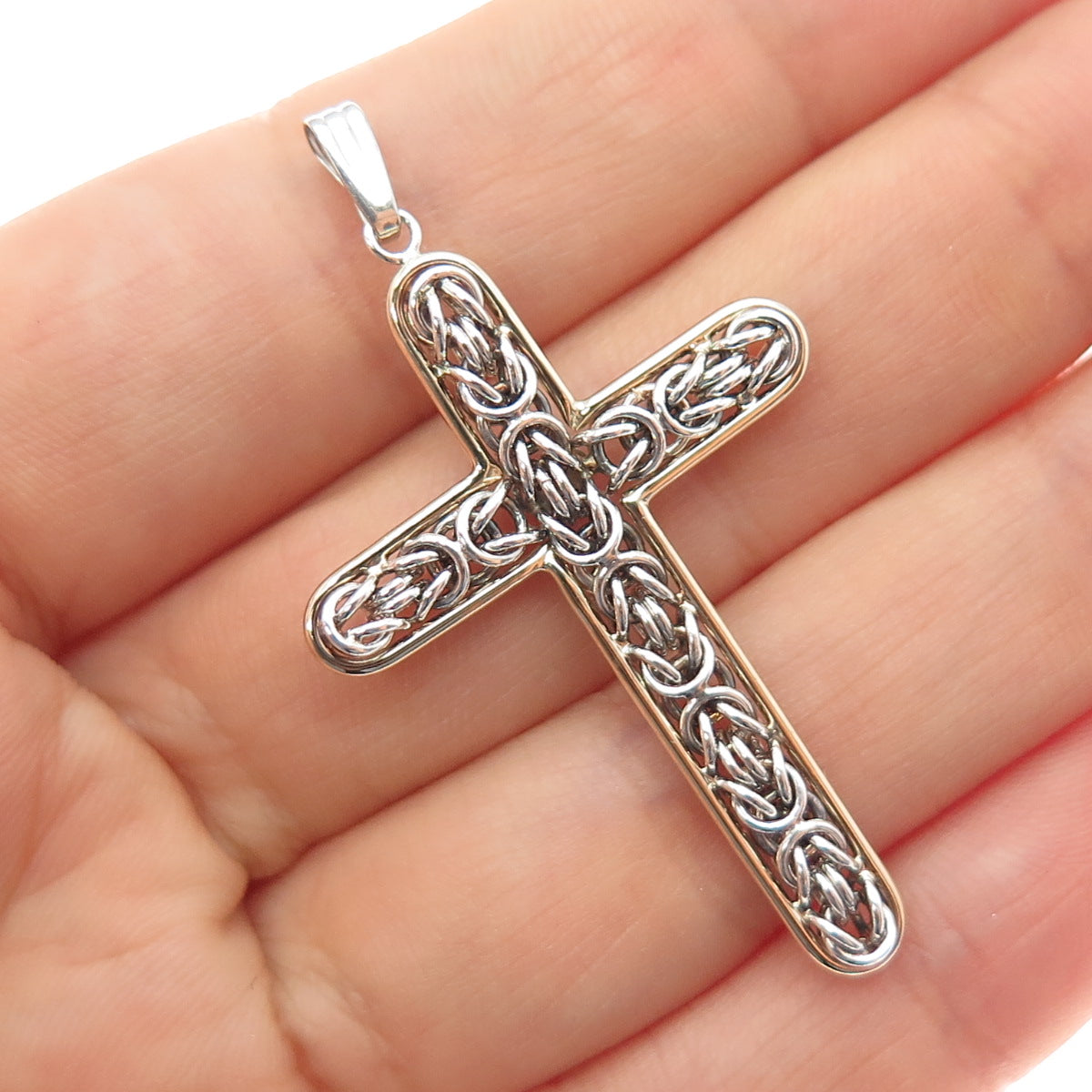 14K Gold 925 Sterling Silver Vintage Peru Byzantine Cross Charm Pendant