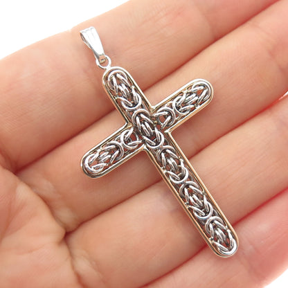 14K Gold 925 Sterling Silver Vintage Peru Byzantine Cross Charm Pendant