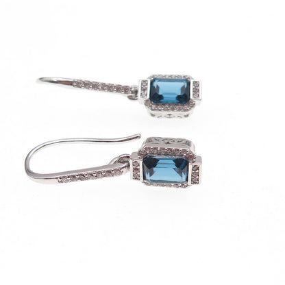 Han 925 Sterling Silver Blue & White C Z Dangle Earrings