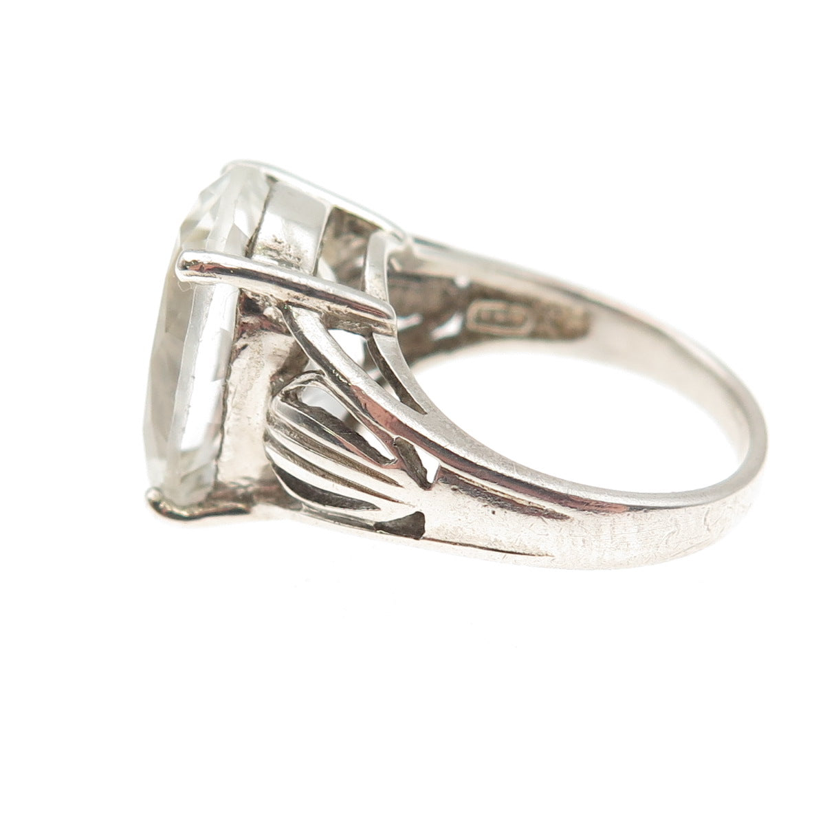 925 Sterling Silver Vintage Real Oval-Cut White Topaz Ring Size 6