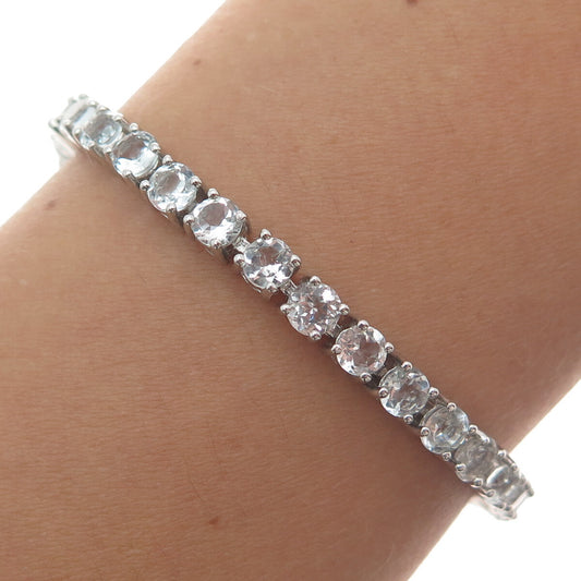 925 Sterling Silver Round-Cut Shaped C Z Tennis Link Bracelet 6.75"