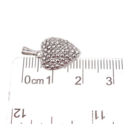925 Sterling Silver Antique Art Deco Real Marcasite Heart Charm Pendant
