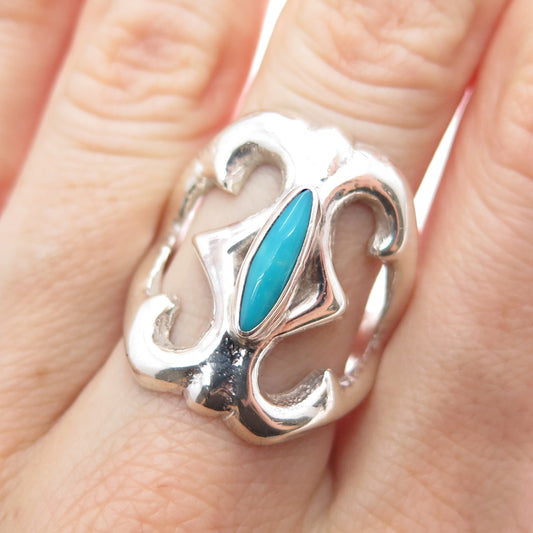 Old Pawn 925 Sterling Silver Vintage Southwestern Turquoise Tribal Ring Size 8