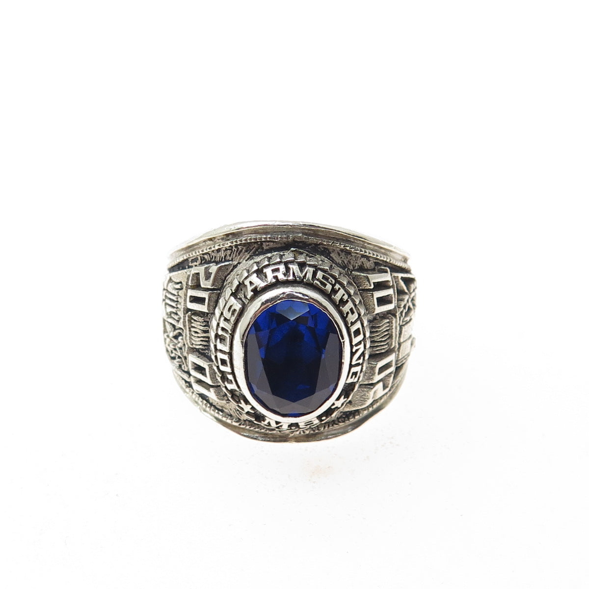 REED 925 Sterling Vintage 2001 Lab-Created Sapphire Armstrong School Ring Size 7