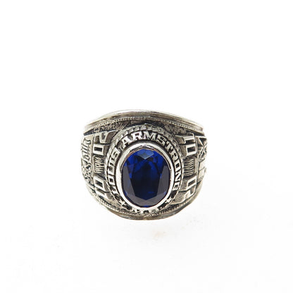 REED 925 Sterling Vintage 2001 Lab-Created Sapphire Armstrong School Ring Size 7
