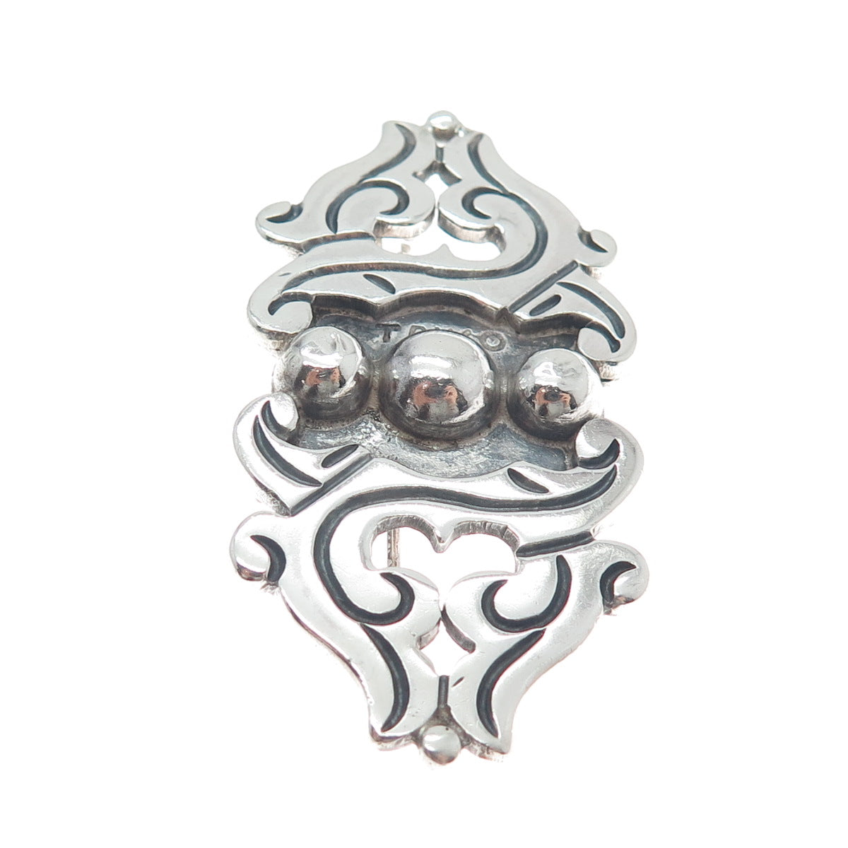 RAFAEL MELENDEZ 925 Sterling Silver Vintage Mexico Modernist Oxidized Pin Brooch