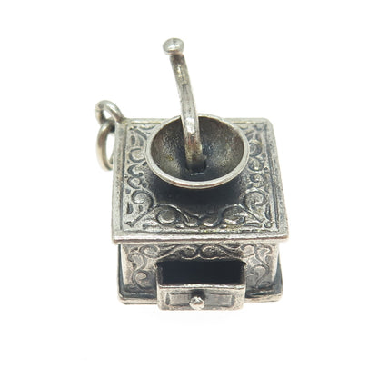 DANECRAFT Sterling Silver Antique Coffee Grinder Mechanical Minimalist Pendant