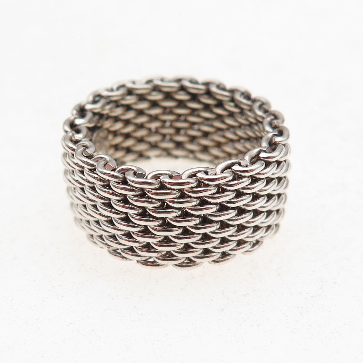Tiffany & Co. 925 Sterling Silver Vintage Somerset Mesh Wide Band Ring Size 6.75