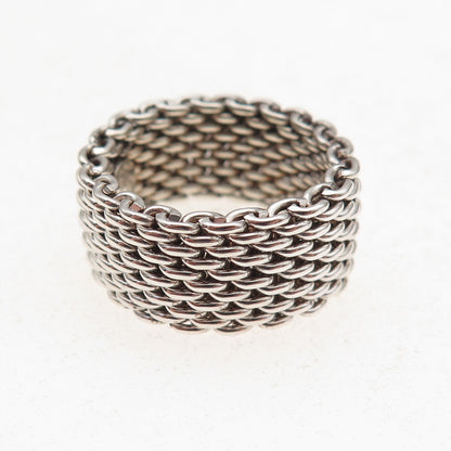 Tiffany & Co. 925 Sterling Silver Vintage Somerset Mesh Wide Band Ring Size 6.75