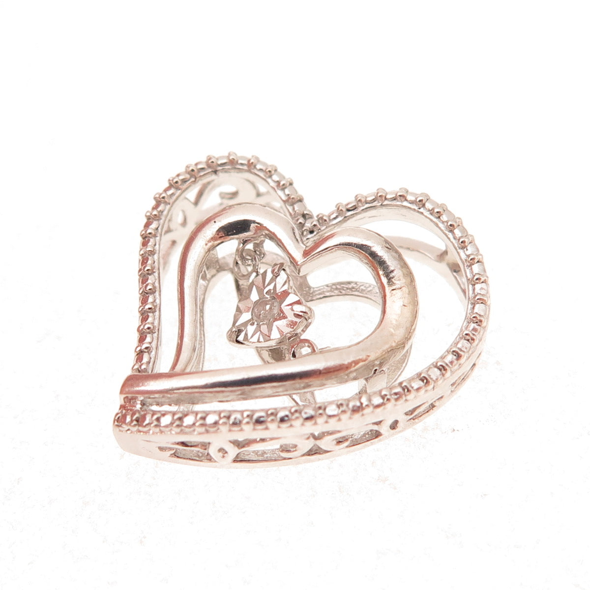 Sai 925 Sterling Silver Real Round-Cut Diamond Heart Slide Charm Pendant