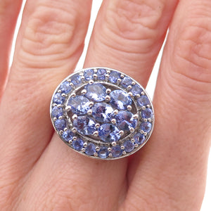 Chuck Clemency 925 Sterling Silver 2-Tone Real Tanzanite Ring Size 8.25