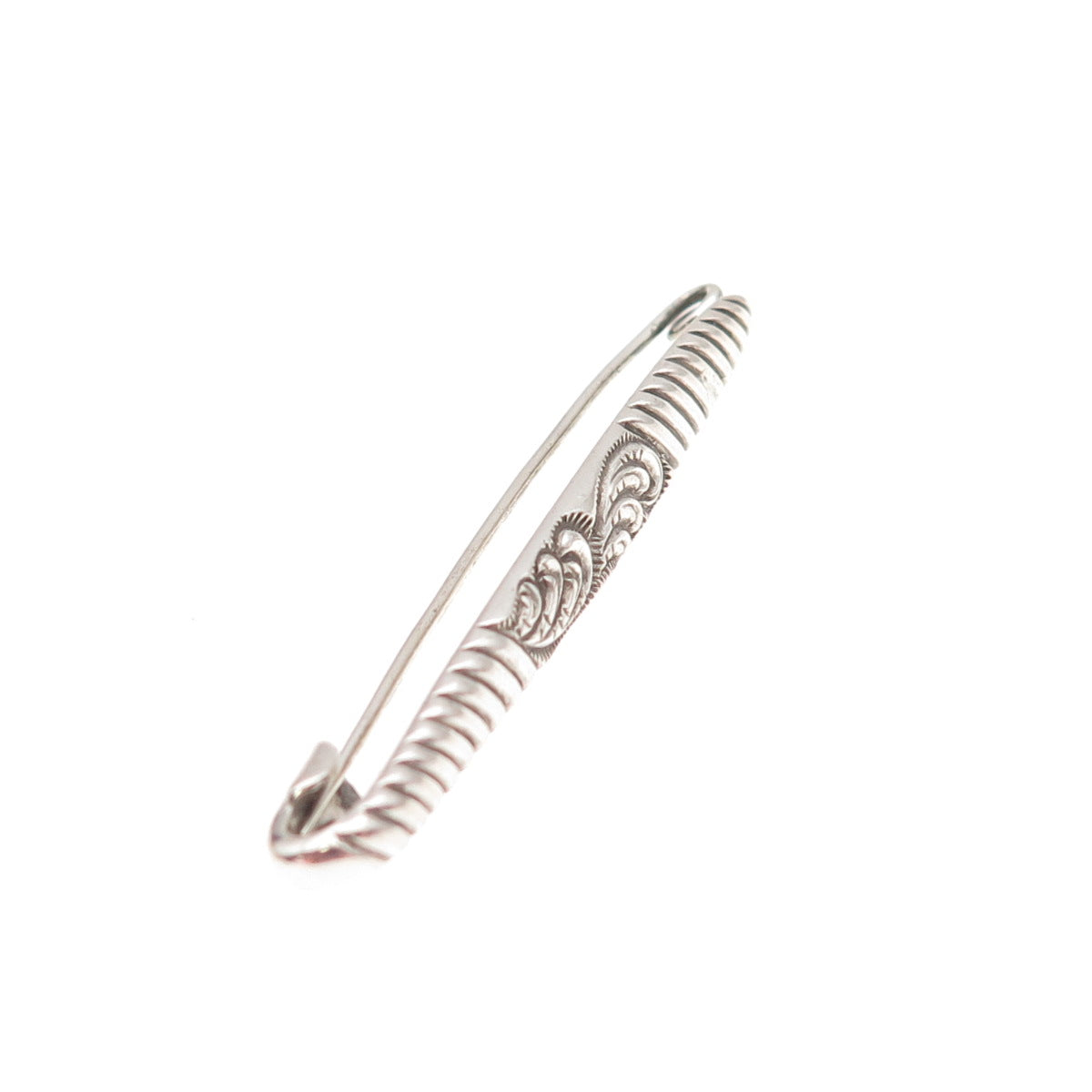 925 Sterling Silver Antique Art Deco Floral Oxidized Bar Pin Brooch