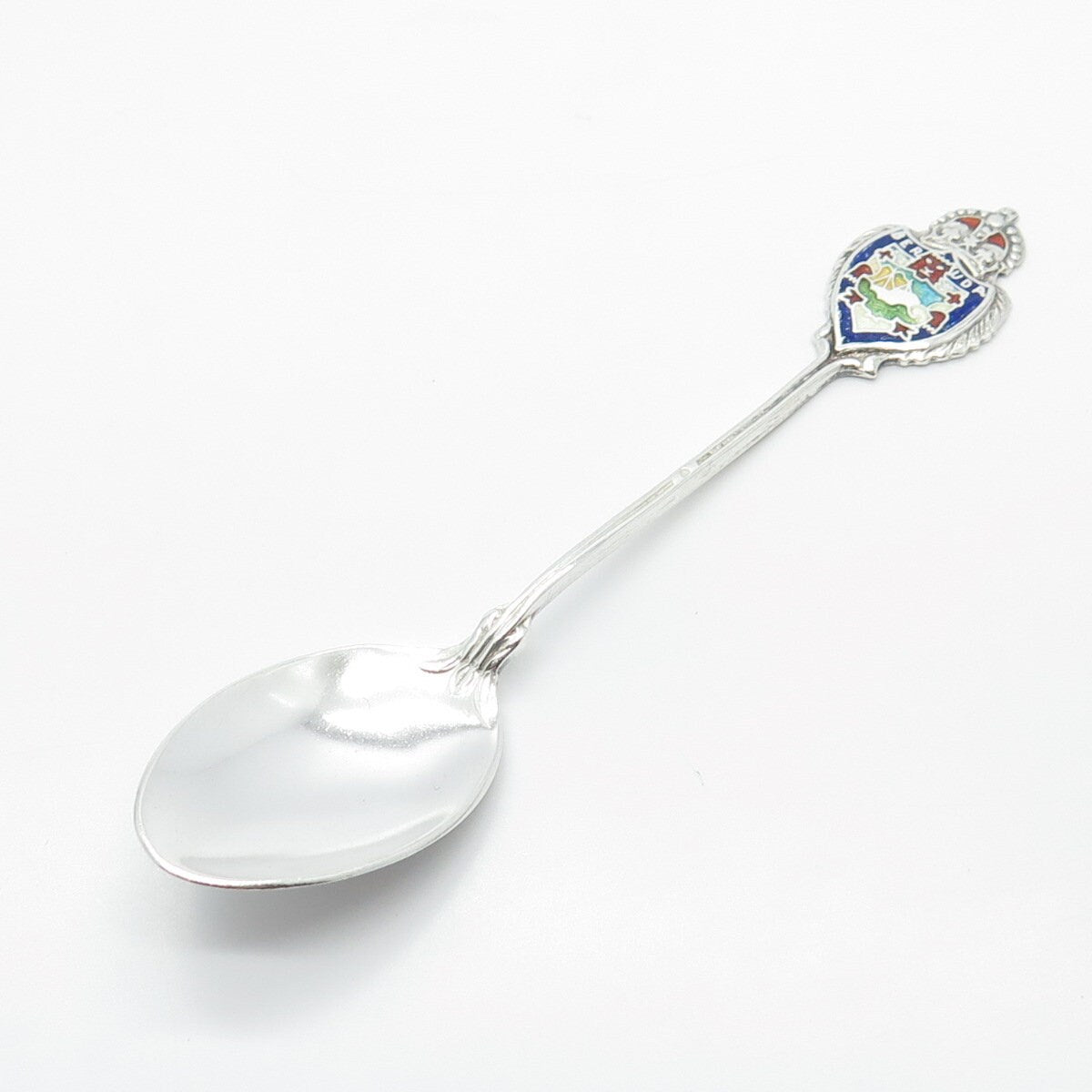 925 Sterling Silver Antique BMCo Colorful Enamel "Bermuda" Coat of Arms Spoon