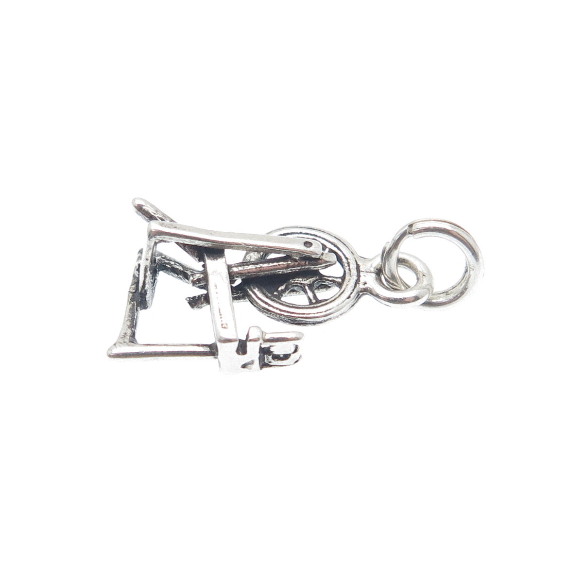 925 Sterling Silver Vintage Spinning Wheel Minimalist 3D Charm Pendant