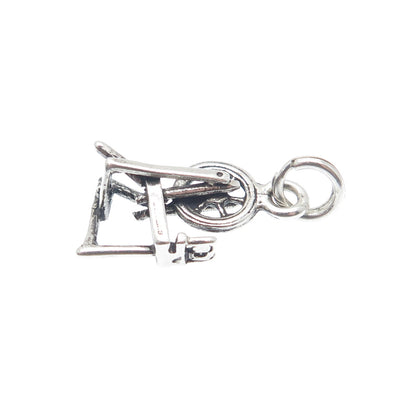 925 Sterling Silver Vintage Spinning Wheel Minimalist 3D Charm Pendant