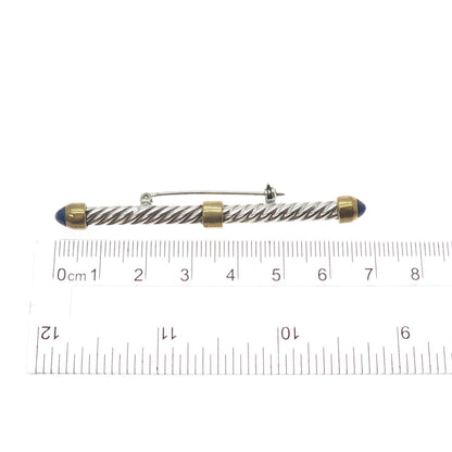 925 Sterling Silver 2-Tone Vintage Real Sodalite Bar Oxidized Pin Brooch