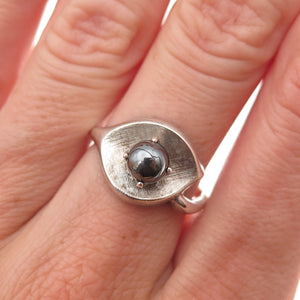 Vargas Sterling Silver Antique Art Deco Real Hematite Oxidized Ring Size 6.75
