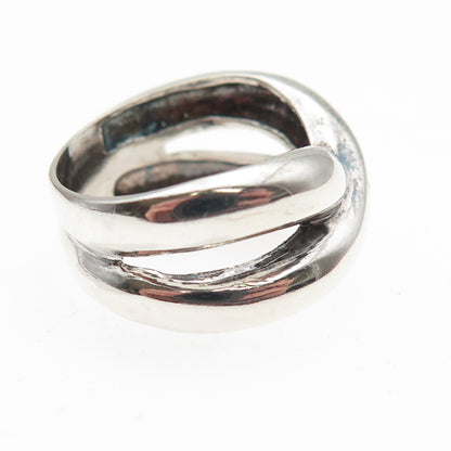 925 Sterling Silver Vintage Modernist Crisscross Oxidized Ring Size 7.75