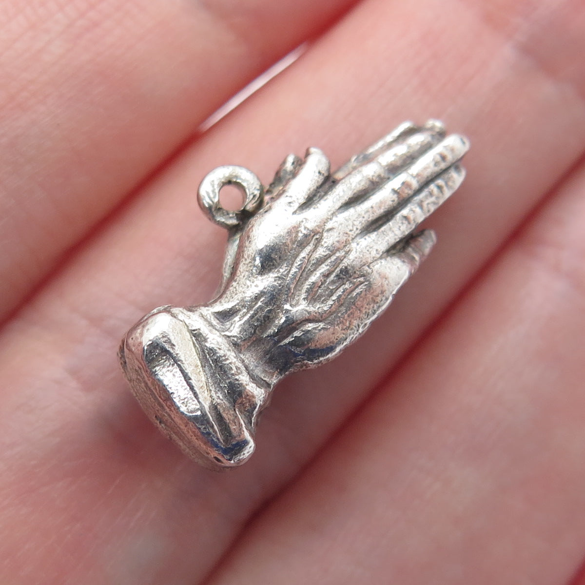 HAYWARD 925 Sterling Antique Stanhope Prayer Hands Oxidized Minimalist Pendant
