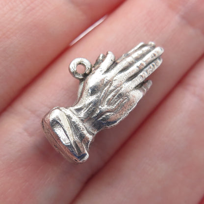HAYWARD 925 Sterling Antique Stanhope Prayer Hands Oxidized Minimalist Pendant