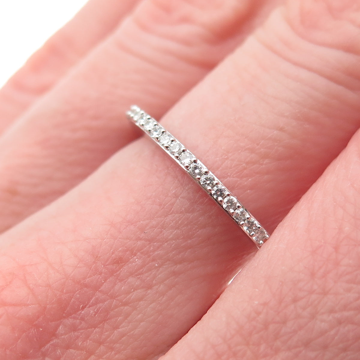 925 Sterling Silver Round-Cut C Z Stackable Half Eternity Ring Size 6.75