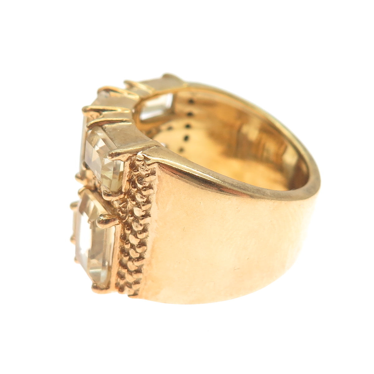 925 Sterling Silver Gold Plated Real Emerald-Cut Citrine Ring Size 7.5