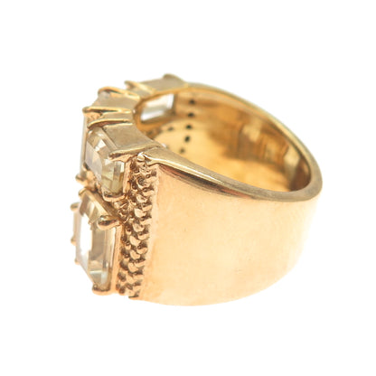 925 Sterling Silver Gold Plated Real Emerald-Cut Citrine Ring Size 7.5