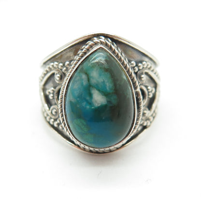 925 Sterling Silver Vintage Real Kingman Turquoise Granulated Ring Size 8.25