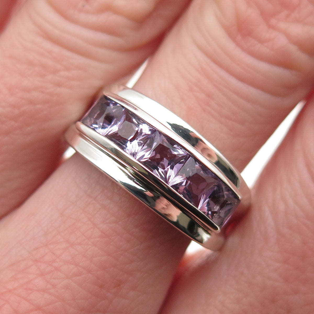 Michelle Albala 925 Sterling Silver Vintage Princess-Cut Amethyst Ring Size 7.25