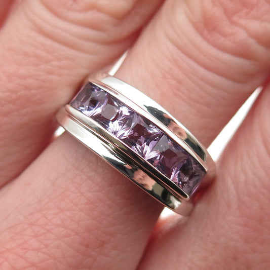 Michelle Albala 925 Sterling Silver Vintage Princess-Cut Amethyst Ring Size 7.25