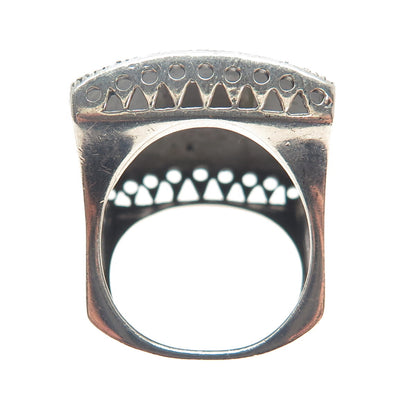 CHAPAL ZENRAY 925 Sterling Silver Abalone Shell & Marcasite Gem Wide Ring Size 7