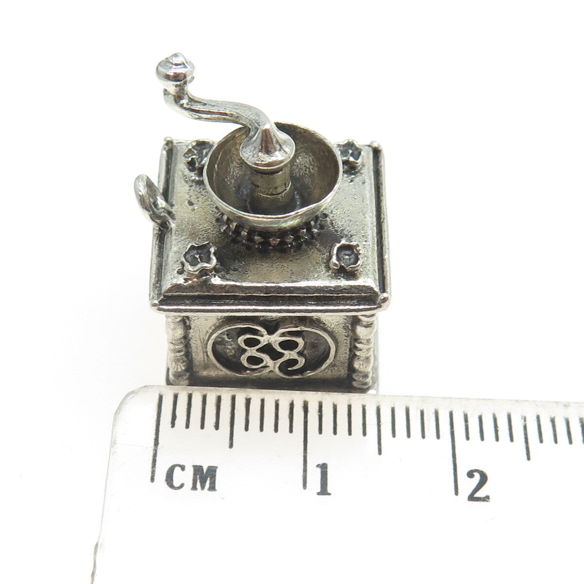 BEAU 925 Sterling Silver Antique Art Deco Coffee Grinder 3D Pendant