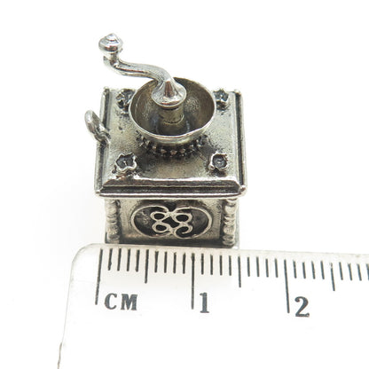 BEAU 925 Sterling Silver Antique Art Deco Coffee Grinder 3D Pendant