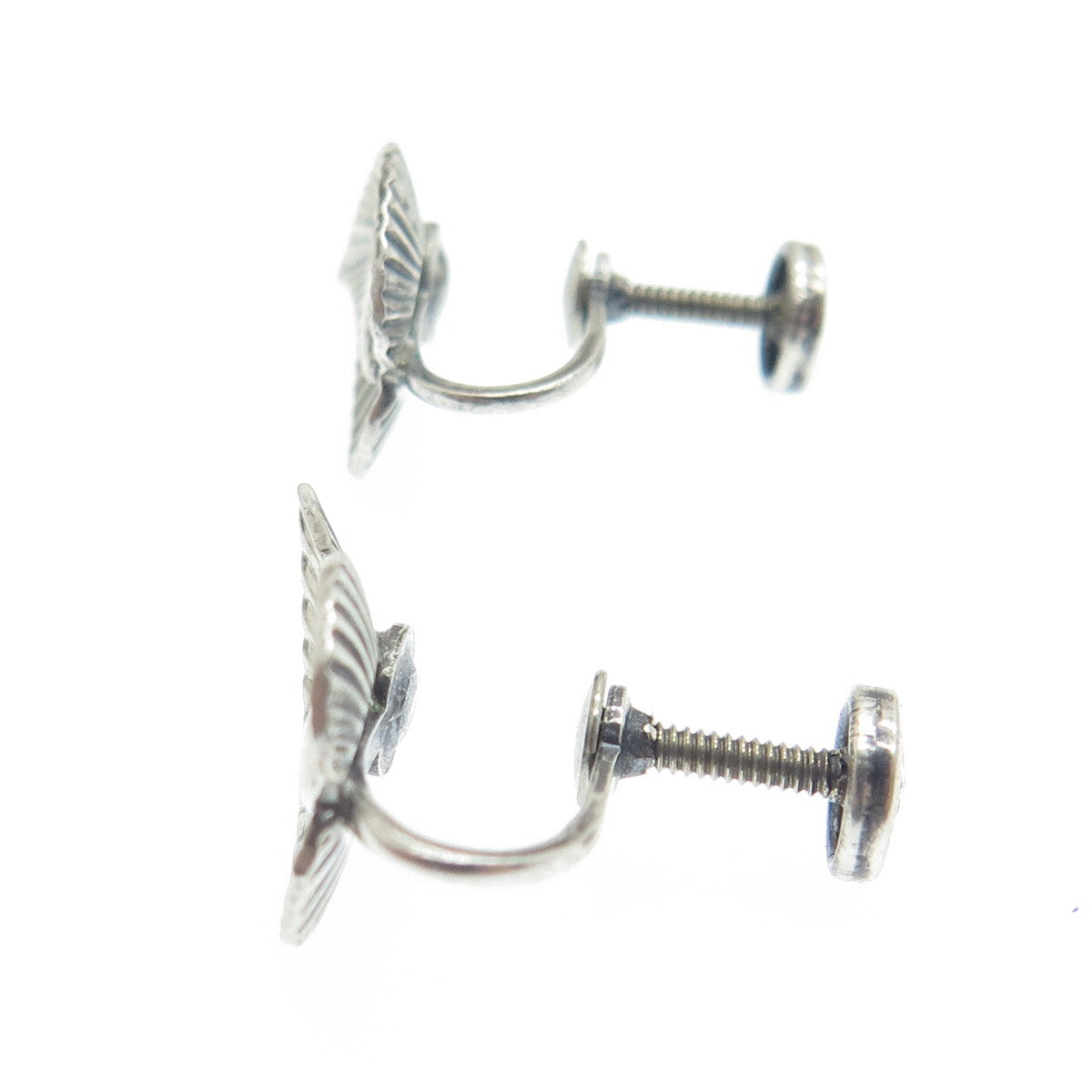 DANECRAFT 925 Sterling Silver Antique Leaf Ribbed Screw Back Earrings